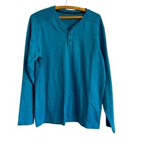 prAna - Ronnie Henley Shirt 1/4 Button Down Space Dyed Turquoise Size Large